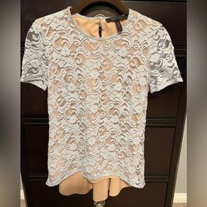 BCBGMaxAzria XXS Light Blue/Tan Lace Peplum Top